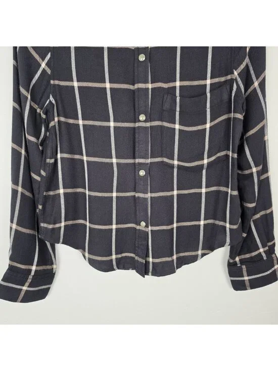 Rails Malin Button Up Shirt Snap Onyx Sand Birch Plaid Black Beige Size XS - Picture 7 of 15